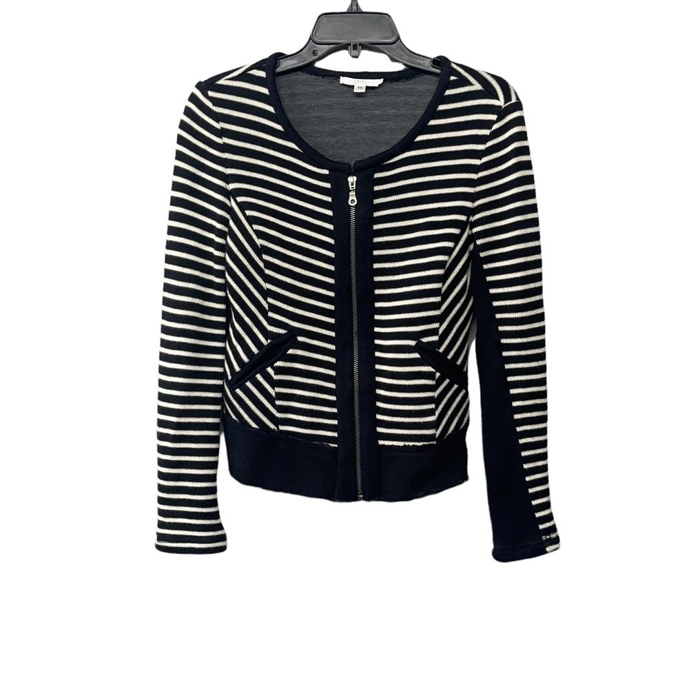 Anthropologie Drew Black White Striped Full Zip Cardigan Sweater Size XS